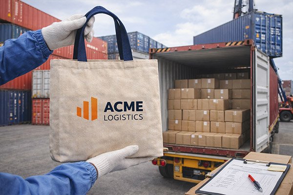 Custom bag shipment loading into container for global export delivery