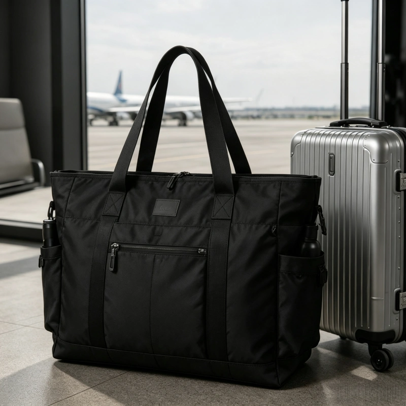 Large capacity travel tote bag with luggage-friendly design and multiple compartments