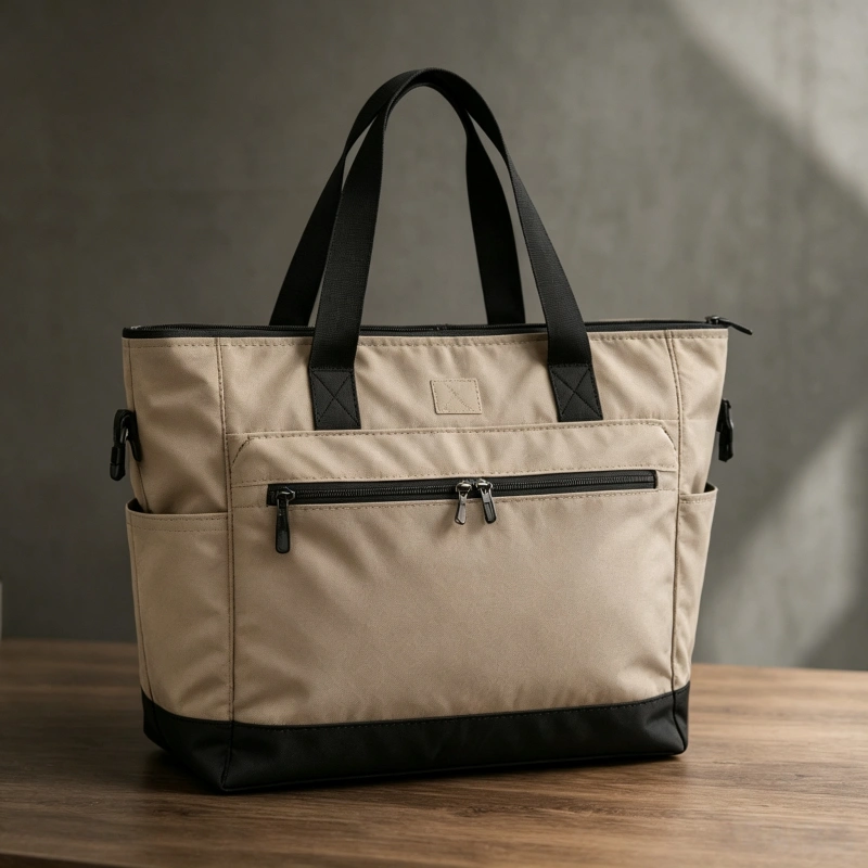 Custom zipper tote bag with secure closure and functional storage design